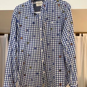 Blue plaid shirt w/ nautical flags